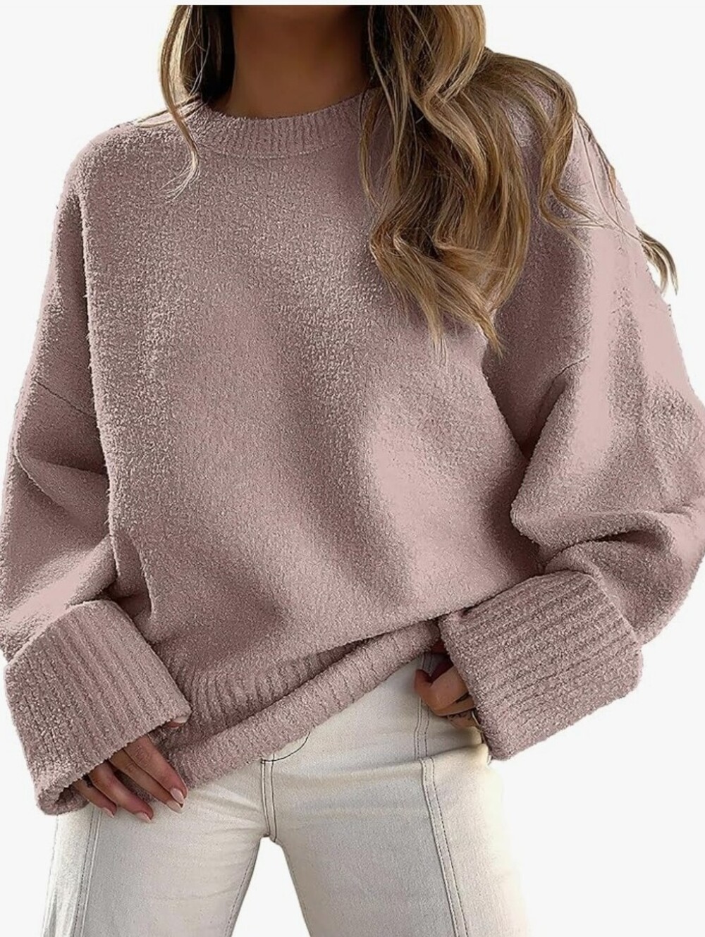 Women's Oversized Gray-Purple Fuzzy Knit Chunky Sweater
